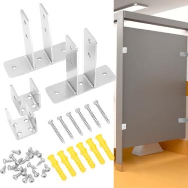 Imagem de Blulu Conjunto de 4 peças de suporte de painel de divisória de vaso sanitário Suportes de tela de mictório de 2 orelhas e suportes em forma de U para painéis de 2,5 cm. Painéis com fixadores Ferragens
