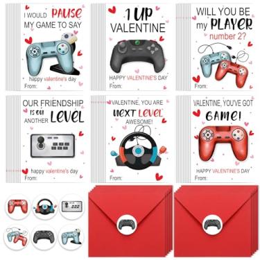 Imagem de Geyoga 180 Pcs Valentine's Day Gifts for Kids with 60 Video Game Themed Valentines Cards 60 Red Envelopes 60 Game Stickers for Valentines Classroom Exchange Gifts Boys Girls School Party Favors