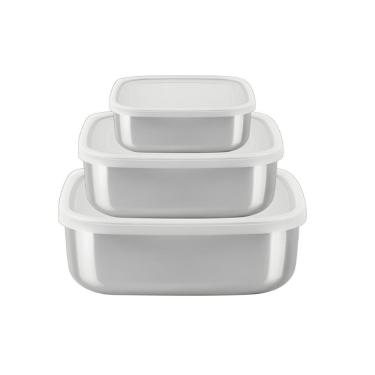 Imagem de Jogo De Potes Freezinox Quadrados Em Aço Inox Com Tampa Plástica 3 Peças Tramontina 64220/800