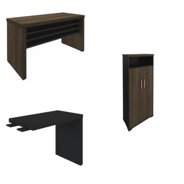 Imagem de Kit 3 Peças Com Mesa Operacional 1400, Mesa De Apoio E Armário Multiuso Com Nicho Charuto/preto