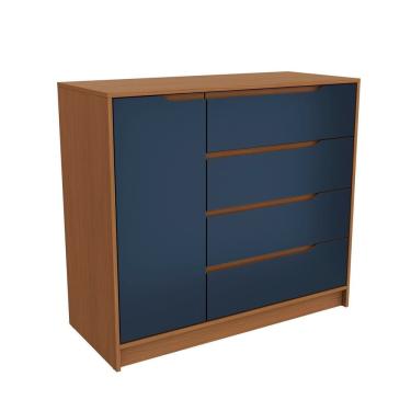 Imagem de Cômoda 4 Gavetas E 1 Porta De Madeira Canela azul