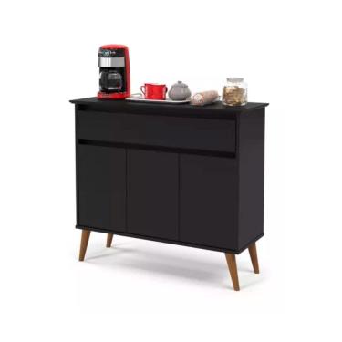 Imagem de Aparador Buffet Zeus Retrô 3 Portas 1 Gaveta Ej Móveis Preto