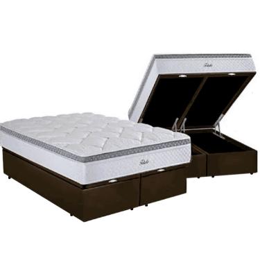 Imagem de Cama Box Baú Queen Com Colchão Herval Toledo Molas Ensacadas 158x198x71cm Ms Suede Marrom