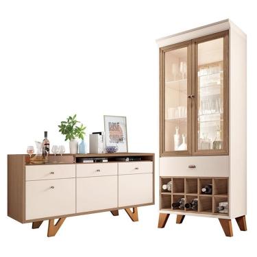 Imagem de Buffet Soft E Cristaleira ópera Off White Castanho - Hb Móveis