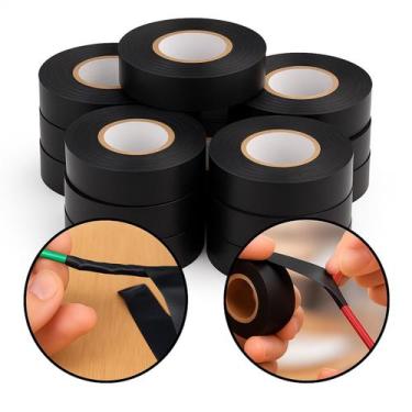 Imagem de Kit 10 Fita Isolante Antichama Preto 19mm x 20m Segurança e Resistênci