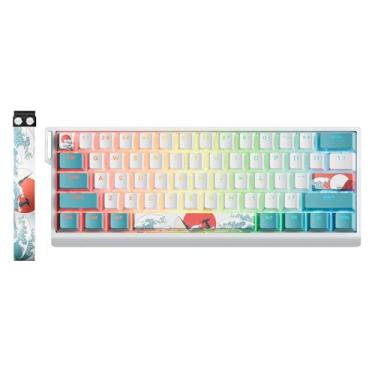 Imagem de HITIME Teclado X Xvx 60% Com Alça, Gamer H61 Fio De Alumínio, Hot Swap, Teclas Kanagawa Anime Pbt, Retroiluminação Rgb, Perfil Cereja, Almofadas Absorção Som, Interruptor Linear Cremoso