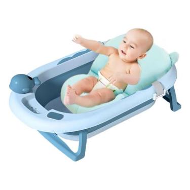 Imagem de Banheira Infantil Confortável E Dobrável C/ Cama Segura - Tibaby, Azul
