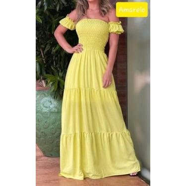 Imagem de Vestido feminino longo ciganinha com lastex  - DINEIA CINTRA, Amarelo,