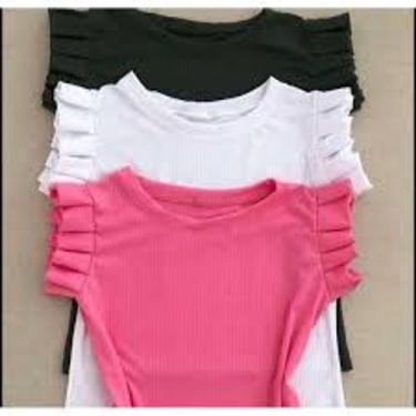 Imagem de Blusa feminina manga babado malha canelada curta - Filo modas, Pink, p