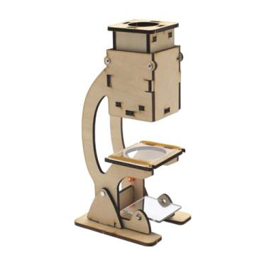 Imagem de MERIGLARE Conjunto de microscópio científico faça você mesmo para crianças, brinquedo educativo, construa seu próprio microscópio de madeira, gadget
