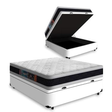 Imagem de Box Baú com Colchão e Espuma D45 Castor Black White Casal, Branco