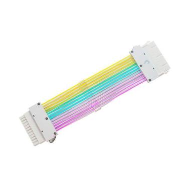 Imagem de Cabo Extensor de Fonte Sleeved Rise Mode Aura, 24p ATX, ARGB, Branco -
