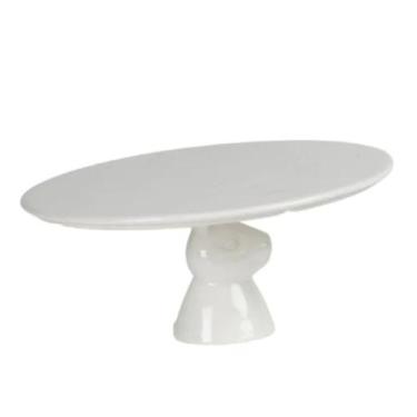 Imagem de Boleira Cerâmica com Base de Coelho Branco Em Pé 30x30x8,5cm - BeArt