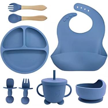 Imagem de Kit Introdução Alimentar Bebe 8 Peças Silicone Iniciação Para Alimentos Livre de BPA Atóxico Antibacteriano Seguro Sem Pontas Colher, garfo, copinho, pote e pratinho Criança 6 meses Terracota