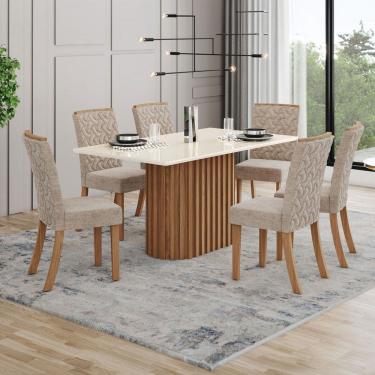 Imagem de Mesa de Jantar 6 Lugares Luana com Vidro Natural/Off White/Creme - Pnr Móveis