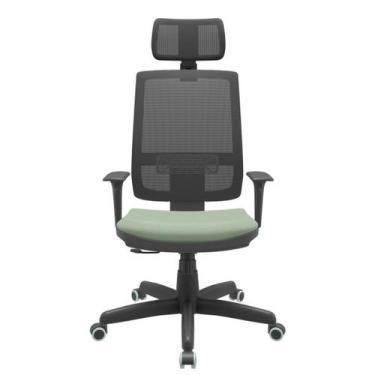 Imagem de Cadeira Office Brizza Tela Preta Com Encosto Assento Vinil Verde Relax