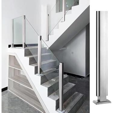 Imagem de Postes De Corrimão De Vidro Para Escadas Internas, Postes De Balaustradas De Deck De Aço Inoxidável Para Guarda-corpos De Varanda Gazebo Escada Externa, Com Fend, Middle Post, 75cm/29.5in