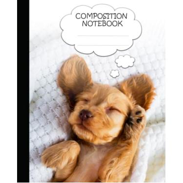 Imagem de Caderno de composição de cachorrinho fofo dormindo para escola (crianças, adolescentes, adultos): pautado largo, 19 x 23 cm, 120 páginas (caderno de composição)