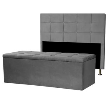 Imagem de Kit Cabeceira e Calçadeira Baú Queen 1,60m Roma Suede - Pallazio