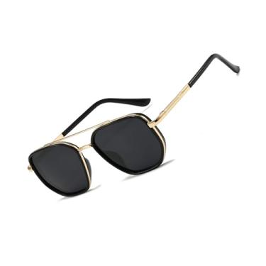 Imagem de BOBUXLIIN Óculos de sol aviador quadrados retrô para mulheres, óculos de sol modernos com proteção UV polarizada, armação de metal livre de emaranhados, Armação Glod/Lente cinza, M