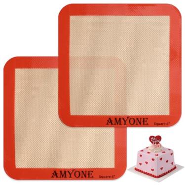 Imagem de Tapetes de silicone para formas quadradas de bolo de 20,32 cm, forro antiaderente reutilizável para assar, forro profissional para forno de grau alimentício, tapetes para macaron/doces/biscoitos/pizza, 2 peças