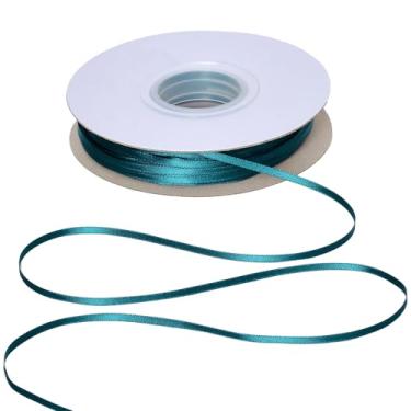 Imagem de YAMA Fita de cetim de dupla face azul-petróleo, 1/20.3 cm, 100 metros, fita de cetim azul-petróleo para embrulho de presente, laços de cabelo, decoração de festa de casamento