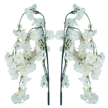 Imagem de Jogo 2 Hastes Flor De Cerejeira Artificial Branca Pendente Luxo 50cm - Mc Flores