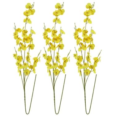 Imagem de Jogo 3 Hastes Flor Orquídea Amarela Chuva De Ouro Artificial 50cm - Mc Flores