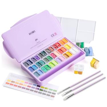 Imagem de HIMI Twin Cup Jelly Gouache Paint Set with 3 Paint Brushes, 36 Colors 12g, Jelly Cup De...