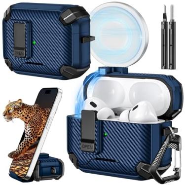 Imagem de Inesore Capa compatível com AirPods Pro 2ª/1ª geração com suporte de telefone e kit de limpeza, compatível com Magsafe, trava automática magnética para iPod Pro (cabo USB-C/Lightning)