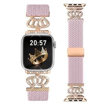 Imagem de Chinber Pulseira trançada compatível com Apple Watch 40 mm, 38 mm, 41 mm, 42 mm, 44 mm, 45 mm, 46 mm e 49 mm, pulseira elástica de nylon macio com pulseira de designer para séries 10/9/8/7/6/5/4/3/2