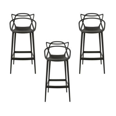 Imagem de Conjunto 3 Banqueta Allegra Alta Master Empilhavel Preta Cozinha Americana Balcão Polipropileno