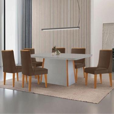 Imagem de Mesa De Jantar Diane 180cm Tampo Mdf Vidro 6 Cadeiras Lisboa Moderna V