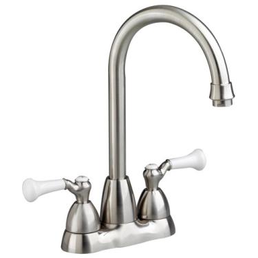 Imagem de American Standard Torneira de pia de bar e despensa/despensa de cabo duplo da coleção 4223S com bico de pescoço de ganso de latão, cetim