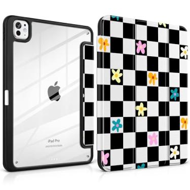 Imagem de Loyrina Capa para iPad Pro de 13 polegadas (M4) versão 2024, fina, leve, bonita, preta, suporte para lápis, borda de TPU transparente, suporte de três dobras, grade