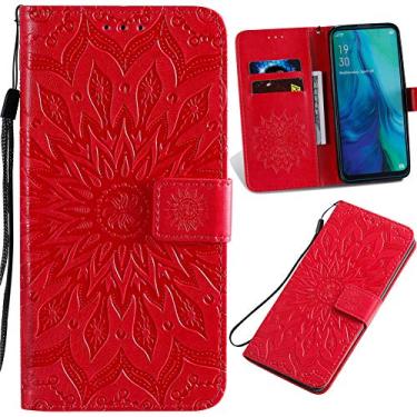 Imagem de Capa carteira XYX para J2 Core, J2 Pure Wallet, capa carteira de couro sintético com flip em relevo de girassol para Samsung Galaxy J2 Core/J2 Dash/J2 Pure/J2 2019, Samsung J2 Core/J2 Dash/J2 Pure/J2 2019, Vermelho