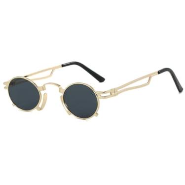 Imagem de Óculos de sol punk de metal redondo com armação pequena, feminino, moderno, luxuoso, masculino, para atividades ao ar livre, viagem, festa, UV400 (dourado, cinza)