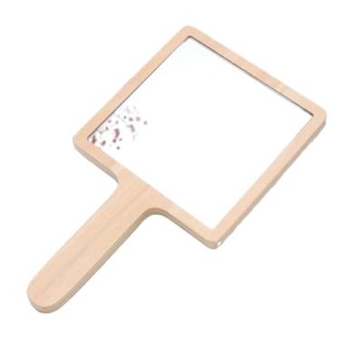 Imagem de lasenersm 1 espelho de maquiagem de madeira quadrado espelho portátil com alça espelho cosmético de lado único espelho de mão espelho de vaidade espelho de mão espelho de vaidade, 10 x 19 cm, madeira