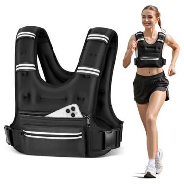 Imagem de Coletes ponderados para mulheres e homens, 8 12 16 9 kg colete ponderado com bolsos de armazenamento, colete de corrida com faixa refletiva, colete de peso com alças ajustáveis para corrida, caminhada