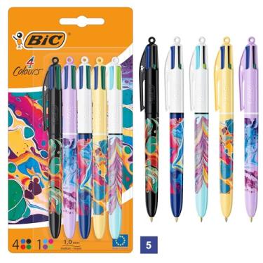 Imagem de BIC 4 cores multifuncionais, canetas esferográficas retráteis multicoloridas, média de 1,0 mm, verde, azul, vermelho, preto, pacote com 5
