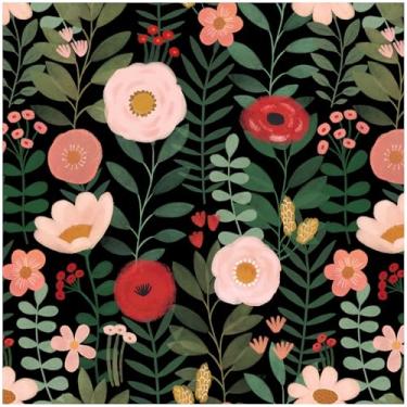 Imagem de HAOKHOME Papel de parede floral removível Boho papel de parede removível para quarto preto/rosa/vermelho papel de contato 44 x 6 m
