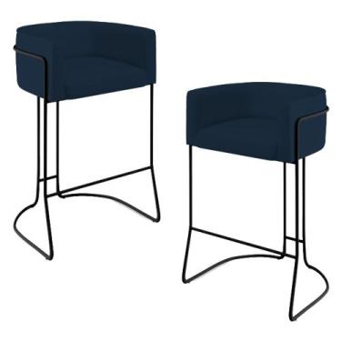 Imagem de Kit 02 Banquetas Decorativas Fixa Base de Aço Preto Betina D02 Veludo 