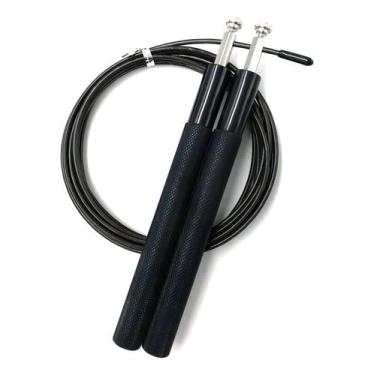 Imagem de Corda de Pular de Aço, 3 Metros, Preta, para Treino Funcional e CrossFit, com Cabo Emborrachado (Preto)