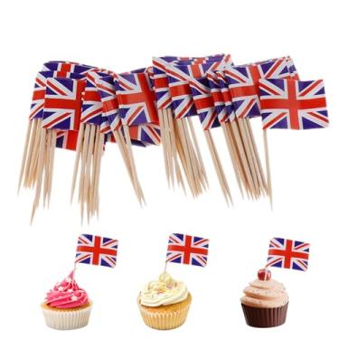 Imagem de Palitos de dente, 100 peças, mini bandeiras da Grã-Bretanha em palitos de alimentos, palito de dente, topos de cupcake, mini palito de coquetel, decoração de bandeira para bar de festa do dia da
