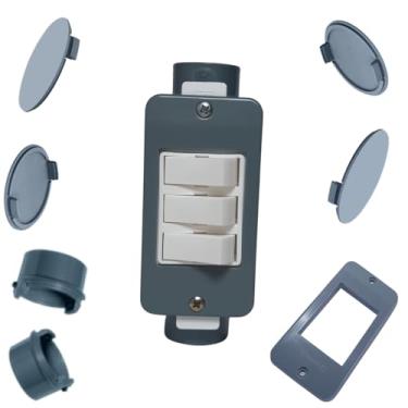 Imagem de Kit Interruptor Triplo Branco + Condulete Sobrepor 3/4pol PVC ANtichamas (Cinza)