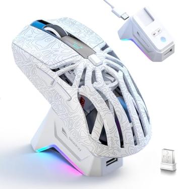 Imagem de Mouse para jogos com base de carregamento magnético RGB, 12K DPI, sensor PAW3311, sem fio trimodo, 6 botões programáveis, ultraleve 72 g para PC/Mac (branco)