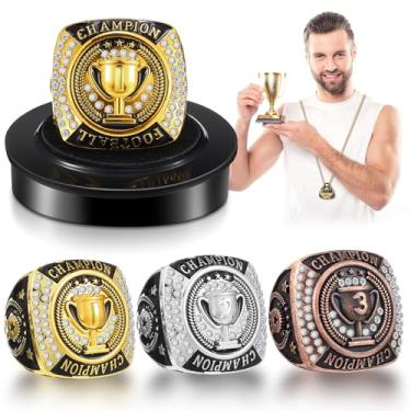 Imagem de Landical Conjunto de anéis de troféu Champion Mvp 1st 2nd 3rd Rings Sport Victor Award Gift com corrente de pescoço e caixa de suporte de exibição para campeonato esportivo ou vencedor do campeonato