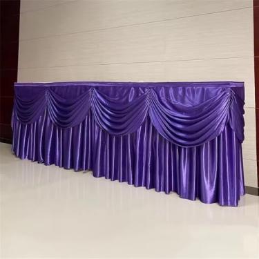 Imagem de Saia de mesa longa opcional de seda gelada de 10/20 pés, saia de mesa plissada colorida com babados e swag para decoração de mesa de buffet de aniversário e casamento, violeta, A75 x L600 cm (20 pés)