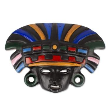 Imagem de NOVICA Máscara de cerâmica de parede arqueológica, preta, guerreiro asteca