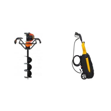 Imagem de Kit de Perfurador de Solo a Gasolina com Broca 52cc e Lavadora de Alta Pressão 165bar Vulcan Trent Laranja